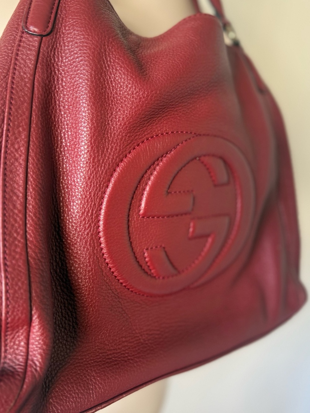 Gucci Soho Shoulder Bag Red Burgundy Medium Size - Picture 2 of 14